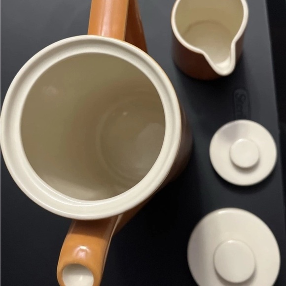 Vintage Homer Laughlin Butterscotch Orange Coffee Pot & Creamer Set MCM - Picture 7 of 13